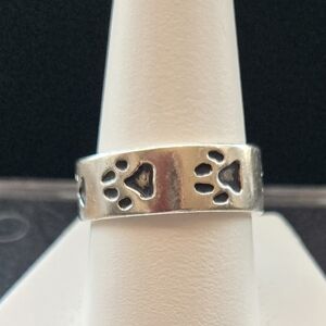 Silver Paw Print Wide Ring